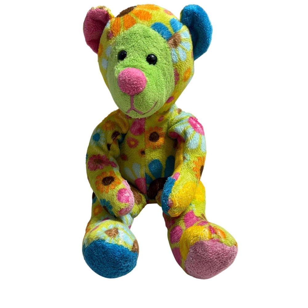 Douglas Fuzzles Bear Kids 11in Multi Color GUC Floral Psychedelicโ hippie 70's
